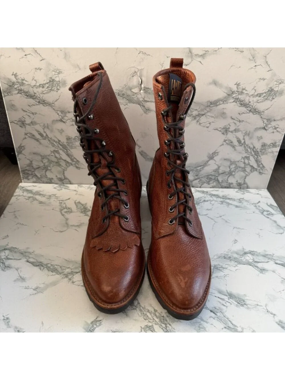 Ariat Men 12D Ironside Packer Lace Up Boots Brown Leather Mid Calf Western Heel